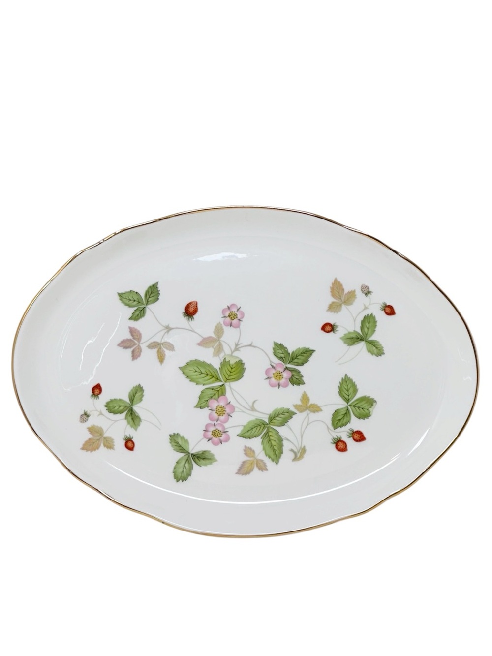 Wedgewood Bone China Wild Strawberry Platter Dish Gold Trim 9.5" Oval Cottage